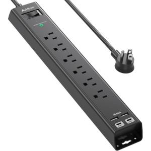 imageSurge Protector Power Strip  Extension Cord with Addtam 6 AC Outlets 4 USB 2 USBC Ports 1875W15A Flat Plug with Overload Surge Protection Outlet Extender for Home Office Dorm Room Essentials6 FT