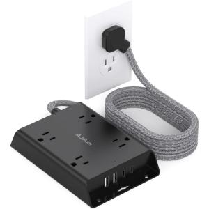 imageSurge Protector Power Strip 10 ft Addtam Flat Plug Extension Cord with 4 USB Wall Charger2 USB C Port 4 Widely Outlets Desk Charging Station Home Office and College Dorm Room EssentialsBlack