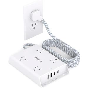 imageSurge Protector Power Strip 10 ft Addtam Flat Plug Extension Cord with 4 USB Wall Charger2 USB C Port 4 Widely Outlets Desk Charging Station Home Office and College Dorm Room EssentialsWhite