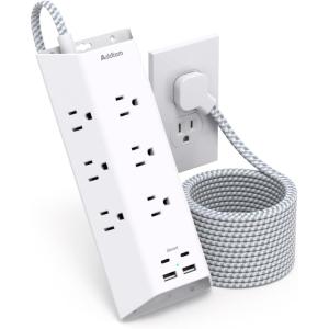imageSurge Protector Power Strip 15 ft Addtam Flat Plug Extension Cord with 4 USB Wall Charger2 USB C Port 9 Widely Outlets Desk Charging Station Home Office and College Dorm Room Essentials5 FT