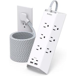 imageSurge Protector Power Strip 15 ft Addtam Flat Plug Extension Cord with 4 USB Wall Charger2 USB C Port 9 Widely Outlets Desk Charging Station Home Office and College Dorm Room Essentials15 FT