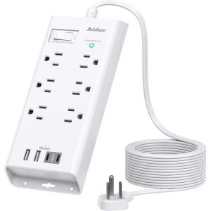 imageSurge Protector Power Strip Addtam Flat Plug Extension Cord with 6 Outlet 4 USB Ports 2 USB C 5FT Outlet Extender Strip for Home Office College Dorm Room Essentials10 FT