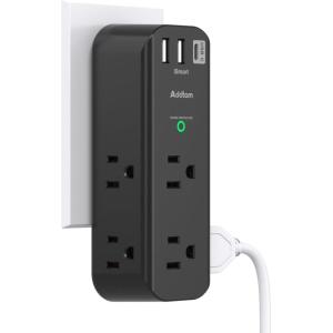 imageSurge Protector Wall Outlet Extender Multi Plug Outlet with Rotating Plug 6 AC Outlets 3 USB Ports 2 USB C 1800J 3Side Power Strip Wall Mount Outlet Splitter for College Dorm Travel EssentialsBlack