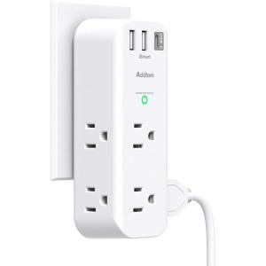 imageSurge Protector Wall Outlet Extender Multi Plug Outlet with Rotating Plug 6 AC Outlets 3 USB Ports 2 USB C 1800J 3Side Power Strip Wall Mount Outlet Splitter for College Dorm Travel EssentialsWhite