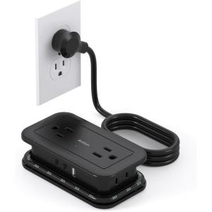 imageTravel Power Strip with USB Ports Addtam 4 Outlets 3 USB2 USB C with 4FT Wrapped Flat Plug Power Strip Short Small Extension Cord for Travel Cruise Ship Essentials WhiteBlack