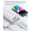 imageSurge Protector Power Bar 5 FT Flat Plug Extension Cord Indoor Power Strip with 6 Outlets Charger 4 USB Ports2 USB C Desktop Charging Station for Home Office Dorm