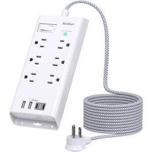 imageSurge Protector Power Bar 5 FT Flat Plug Extension Cord Indoor Power Strip with 6 Outlets Charger 4 USB Ports2 USB C Desktop Charging Station for Home Office Dorm