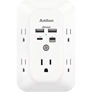 image:imageAddtam 5Outlet Extender Surge Protector Multi Plug Wall Outlet with 4 USB Wall ChargerPD 30W Outlet Splitter Power Strip for Home Office Dorm Room Essentials Plug Extension Outlet 1800J2c2a Pd 20w