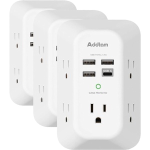 image:imageAddtam 5Outlet Extender Surge Protector Multi Plug Wall Outlet with 4 USB Wall ChargerPD 30W Outlet Splitter Power Strip for Home Office Dorm Room Essentials Plug Extension Outlet 1800J1C3A Pack of 3