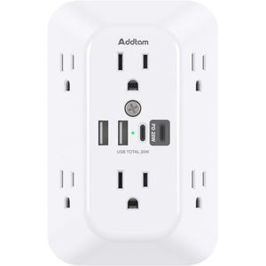 image:imageAddtam 6Outlet Extender Surge Protector Multi Plug Wall Outlet with 4 USB Wall Charger2 USB C Ports Plug Extension Outlet with 1800J Outlet Splitter Power Strip for Home Office BlackWhite