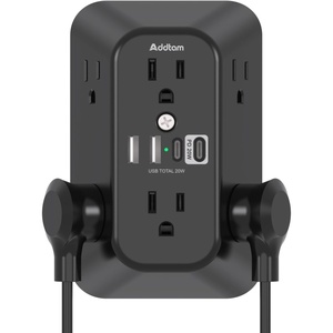 image:imageAddtam 6Outlet Extender Surge Protector Multi Plug Wall Outlet with 4 USB Wall Charger2 USB C Ports Plug Extension Outlet with 1800J Outlet Splitter Power Strip for Home Office BlackBlack