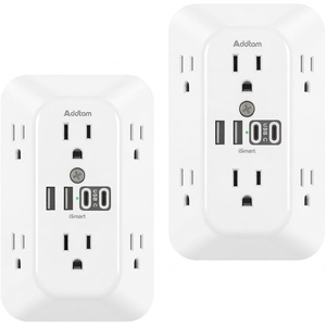 image:imageAddtam 6Outlet Extender Surge Protector Multi Plug Wall Outlet with 4 USB Wall Charger2 USB C Ports Plug Extension Outlet with 1800J Outlet Splitter Power Strip for Home Office BlackWhite 2PCS