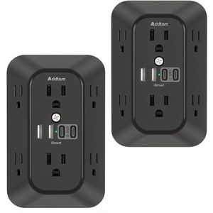 image:imageAddtam 6Outlet Extender Surge Protector Multi Plug Wall Outlet with 4 USB Wall Charger2 USB C Ports Plug Extension Outlet with 1800J Outlet Splitter Power Strip for Home Office BlackBlack 2PCS