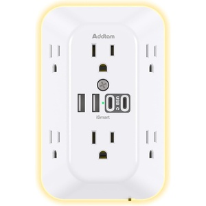 image:imageAddtam Surge Protector Outlet Extender 6 Outlet Splitter with Night Light and 4 USB Wall Charger2 USBC Ports Multi Plug Wall Outlet Power Strip for Home Office Dorm Room EssentialsWhite