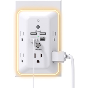 image:imageAddtam Surge Protector Outlet Extender Plug Extension Outlet with Night Light 5Outlet Splitter and 4 USB PortsPD 20W Multi Plug Wall Outlet for Home Office Dorm Room Essentials1C3AStandard