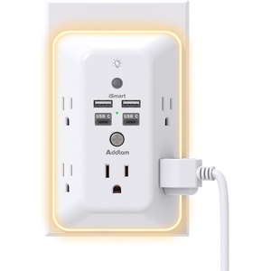 image:imageAddtam Surge Protector Outlet Extender Plug Extension Outlet with Night Light 5Outlet Splitter and 4 USB PortsPD 20W Multi Plug Wall Outlet for Home Office Dorm Room Essentials2C2AStandard