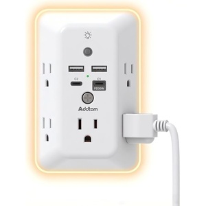 image:imageAddtam Surge Protector Outlet Extender Plug Extension Outlet with Night Light 5Outlet Splitter and 4 USB PortsPD 20W Multi Plug Wall Outlet for Home Office Dorm Room Essentials2C2APD 30W