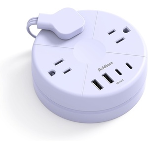 image:imageAddtam Travel Esstentials  Cruise Approved Power Strip with 5ft Retractable Cord Ultra Thin Flat Plug 3 Outlets 4 USB 2 USB C Non Surge Protector for TravelCruiseHomeDormOffice ETL ListedPurple