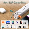 image:imageAddtam 15ft Power Strip Surge Protector 6 Outlets and 4 USB Ports 2 USB C 15 ft Long Extension Cord with Ultra Flat Plug Wall Mount Desktop Charging Station for Home Office Dorm RoomWhite  Grey