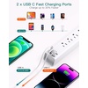 image:imageAddtam 15ft Power Strip Surge Protector 6 Outlets and 4 USB Ports 2 USB C 15 ft Long Extension Cord with Ultra Flat Plug Wall Mount Desktop Charging Station for Home Office Dorm RoomWhite  Grey
