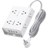 image:imageAddtam Surge Protector Power Strip 8 Widely Outlets with 4 USB Ports 2 USB C 15ft Extension Cord with Multiple Outlets 3 Side Outlet Extender Flat Plug Wall Mount ETL WhiteWhite