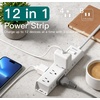 image:imageAddtam White Braided Power Strip Surge Protector with 12 Outlets Flat Plug 6FT Extension Cord 3Side Wide Spaced Outlet Extender Wall Mount Desk Charging Station for Home Office GarageWhiteGray
