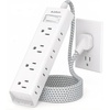 image:imageAddtam White Braided Power Strip Surge Protector with 12 Outlets Flat Plug 6FT Extension Cord 3Side Wide Spaced Outlet Extender Wall Mount Desk Charging Station for Home Office GarageWhiteGray