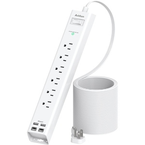 image:imageAddtam 15ft Power Strip Surge Protector 6 Outlets and 4 USB Ports 2 USB C 15 ft Long Extension Cord with Ultra Flat Plug Wall Mount Desktop Charging Station for Home Office Dorm RoomWhite  White