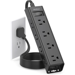image:imageAddtam White Braided Power Strip Surge Protector with 12 Outlets Flat Plug 6FT Extension Cord 3Side Wide Spaced Outlet Extender Wall Mount Desk Charging Station for Home Office GarageBlack