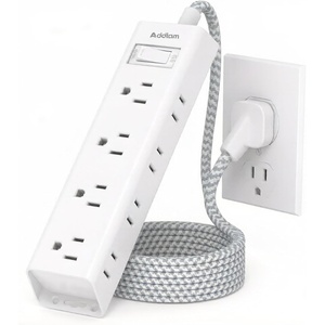 image:imageAddtam White Braided Power Strip Surge Protector with 12 Outlets Flat Plug 6FT Extension Cord 3Side Wide Spaced Outlet Extender Wall Mount Desk Charging Station for Home Office GarageWhiteGray