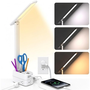 image:imageAddtam Desk Lamp with Pen Holder LED Desk Lamps for Home Office Power Strip with 3 Outlets 4 USB Charging Ports2 USBC 3 Color Modes Touch Lamp Study Lamps for College Dorm Room Essentials WhiteWhite Pro