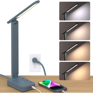 image:imageAddtam Desk Lamp with Pen Holder LED Desk Lamps for Home Office Power Strip with 3 Outlets 4 USB Charging Ports2 USBC 3 Color Modes Touch Lamp Study Lamps for College Dorm Room Essentials WhiteBlue