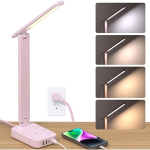 image:imageAddtam Desk Lamp with Pen Holder LED Desk Lamps for Home Office Power Strip with 3 Outlets 4 USB Charging Ports2 USBC 3 Color Modes Touch Lamp Study Lamps for College Dorm Room Essentials WhitePink