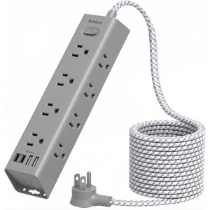 image:imageAddtam 10FT Power Strip Surge Protector 12 Wide Spaced Outlets 4 USB Ports Flat Plug Extension Cord Wall Mount Outlet Extender 1050J Protection for Desk Office Gaming ETL Listed BlackGrey