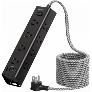 image:imageAddtam 10FT Power Strip Surge Protector 12 Wide Spaced Outlets 4 USB Ports Flat Plug Extension Cord Wall Mount Outlet Extender 1050J Protection for Desk Office Gaming ETL Listed BlackBlack