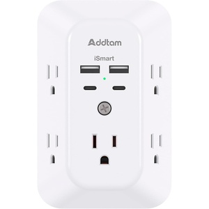 image:imageAddtam 5Outlet Extender Surge Protector Multi Plug Wall Outlet with 4 USB Wall Charger1 USB C Ports Outlet Splitter for Home Office Dorm Room Essentials Plug Extension Outlet 1800J 2 Pack2c2a