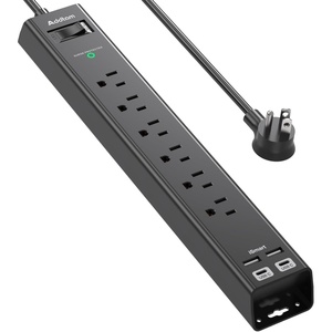 image:imageAddtam Power Strip Surge Protector with 6 AC Outlets 4 USB Ports 2 USBC Flat Plug Extension Cord 5ft Multi Outlet Extender Wall Mount Desk Charging Station for Home Office Dorm EssentialsBlack  BlackRound Cord