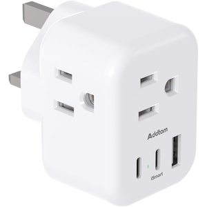 image:imageAddtam US to UK Ireland Travel Plug Adapter Type G Power Plug Adapter with 3 Outlets 3 USB Ports2 USB C UK Adapters for USA to Dubai England London Scotland British Kenya Irish Hongkong 3 Pack